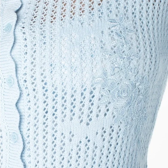 NWT Celebrity Pink x Bridgerton Square Neck Pointelle Cardigan - Light Blue - S - Picture 7 of 7